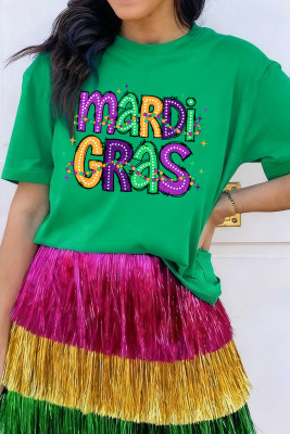 Bright Green MARDI GRAS Delightful Letter Graphic T Shirt