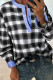 Black Contrast Striped Edge Half Placket Plaid Blouse