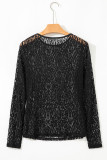 Black Leopard Pattern Sheer Mesh Long Sleeve Top