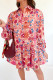 Red Fall Flower Print Long Sleeve Mini Dress