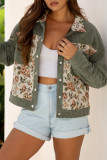 Dearlovers Sage Green Ribbed Retro Floral Patchwork Shirt Style Jacket