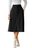 Black Front Slit Shift High Waist Midi Skirt