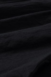 Black Paperbag Waist Straight Leg Cropped Pants