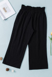 Black Paperbag Waist Straight Leg Cropped Pants