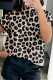 Black Leopard Print High Neck Short Sleeve Sweater