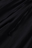 Black Paperbag Waist Straight Leg Cropped Pants