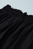 Black Paperbag Waist Straight Leg Cropped Pants