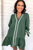 Canton Contrast Ricrac Trim Button V Neck Knotted Bracelet Sleeve Shift Dress
