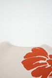 Beige Bold Flower Pattern Wide Sleeve Baggy Sweater