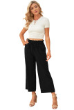 Black Paperbag Waist Straight Leg Cropped Pants
