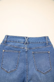 Sky Blue Double Button Zip Fly Straight Leg Jeans