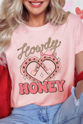 Pink Howdy HONEY Horseshoe Heart Printed T Shirt