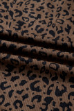 Brown Leopard Print Quarter Zip Corduroy Sweatshirt