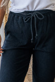 Black Ribbed Drawstring Active Jogger Pants