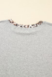 Gray Plus Size Leopard Color Block Patchwork Dolman Sweatshirt