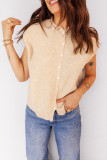 Apricot Buttoned Front Rolled Hem Cap Sleeve Sweater Top