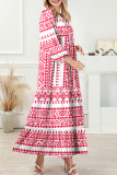Red Boho Printed Half Sleeve Maxi Dress