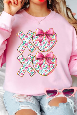 Pink Sweet Bow Floral Printed Valentines Day XOXO Sweatshirt