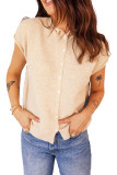 Apricot Buttoned Front Rolled Hem Cap Sleeve Sweater Top