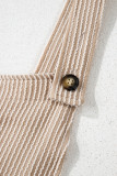 Parchment Ribbed Knit Patched Pocket Wide Leg Overalls