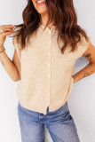 Apricot Buttoned Front Rolled Hem Cap Sleeve Sweater Top