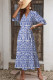 Sky Blue Geometric Print V Neck Casual Long Dress