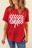 Red XOXO Checkered Ribbon Bow Print Valentines Day T Shirt