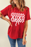 Red XOXO Checkered Ribbon Bow Print Valentines Day T Shirt