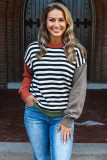 Gray Striped Panels Colorblock Sleeve Chic Sweater