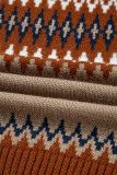 Khaki Aztec Print Colorblock Crew Neck Sweater