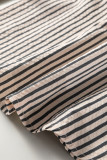 Black Stripe Knotted Cuff Long Sleeve V Neck Blouse