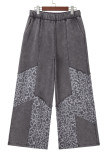 Dark Grey Mineral Wash Leopard Patchwork Loose Pants