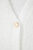White Fuzzy Buttoned Front Midi Solid Cardigan