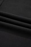 Black Solid Color Bow Textured Patchwork Long Sleeve Tee