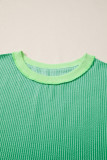 Bright Green Twisted Rib Uneven Hem Drop Shoulder Loose Knit Top