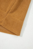 Beige Corduroy Sleeveless Mini Dress With Patched Pockets