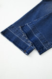 Real Teal Raw Hem Unique Cuffs Straight High Rise Loose Jeans