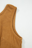 Beige Corduroy Sleeveless Mini Dress With Patched Pockets