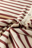 Red Stripe Half Buttons Round Neck T Shirt