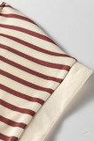 Red Stripe Half Buttons Round Neck T Shirt