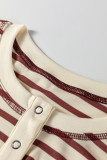 Red Stripe Half Buttons Round Neck T Shirt