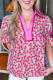 Rose Blooms Floral Collared V Neck Short Puff Sleeve Blouse Top