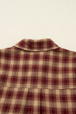 Red Plaid Print Ruffled Long Sleeve Patchwork Hem Mini Shirt Dress