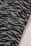 Gray Zebra Stripe Printed Wide Leg Jeans