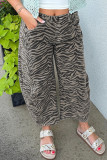 Gray Zebra Stripe Printed Wide Leg Jeans
