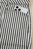 Black Stripe Patch Pocket High Waist Shift Denim Jeans