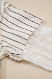 Blue Stripe 88 LOS ANGEL Graphic Lace Patchwork Faux Two Piece V Neck Top