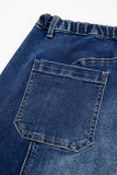 Prussian Blue Drawstring Seam Detail Raw Hem Wide Leg Denim Pants