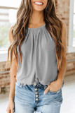 Gray Pleated Round Neck Sleeveless Top