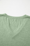 Grass Green Solid Color V Neck Long Sleeve Stretchy Top